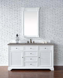 Savannah 60" Single Vanity Cabinet, Bright White, w/ 3 CM Grey Expo Quartz Top James Martin Vanities