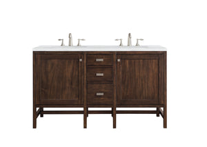 Addison 60" Double Vanity Cabinet, Mid Century Acacia, w/ 3 CM Arctic Fall Solid Surface Countertop James Martin Vanities