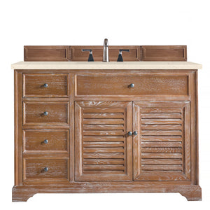Savannah 48" Single Vanity Cabinet, Driftwood, w/ 3 CM Eternal Marfil Quartz Top James Martin Vanities