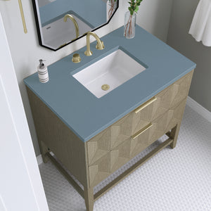 Bathroom Vanities Outlet Atlanta Renovate for LessEmmeline 36" Single Vanity, Pebble Oak w/ 3CM Cala Blue Top