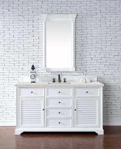 Savannah 60" Single Vanity Cabinet, Bright White, w/ 3 CM Eternal Jasmine Pearl Quartz Top James Martin Vanities