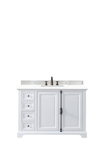 Providence 48" Single Vanity Cabinet, Bright White, w/ 3 CM Classic White Quartz Top James Martin