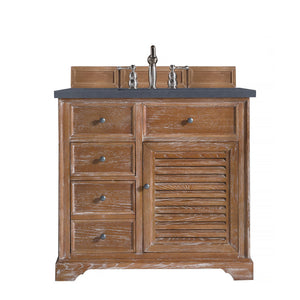 Savannah 36" Single Vanity Cabinet, Driftwood, w/ 3 CM Charcoal Soapstone Quartz Top James Martin Vanities