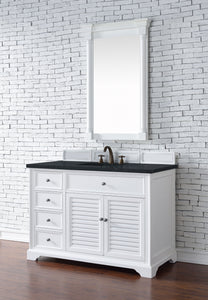 Savannah 48" Single Vanity Cabinet, Bright White, w/ 3 CM Charcoal Soapstone Quartz Top James Martin Vanities