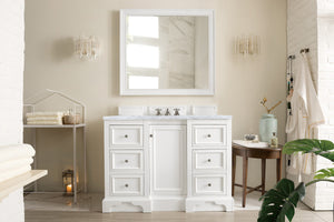 De Soto 48" Single Vanity, Bright White w/ 3 CM Carrara Marble Top James Martin Vanities